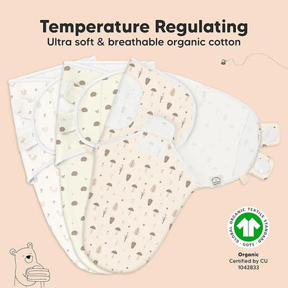 3-Pack Organic Baby Swaddle Sleep Sacks - Swaddles for Newborns, Infant 0-3 Months, Baby Girls, Boys, Soft & Snug Newborn Sleep Sack, Nursery Swaddling Blankets (Nibbles/Bruce, OS)