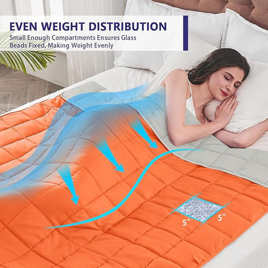 yescool Weighted Blanket for Adults (12 lbs, 48" x 72", Orange) Cooling Heavy Blanket for Sleeping Perfect for 110-130 lbs, Twin Size Breathable Blanket with Premium Glass Bead, Machine Washable