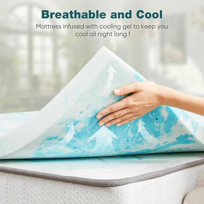 NEWBULIG Mattress Toppers Memory Foam Twin XL, 4 Inch Thick Bed Topper Pad Cooling Gel Infused Soft Comfy Padding Breathable for Sleeper Sofa Couch RV Camper, CertiPUR-US Certified