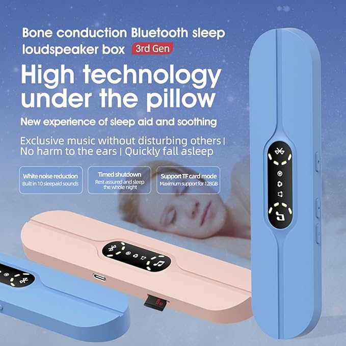 Pillow Speaker for Sleeping, Mini Bone Conduction Bluetooth Under Pillow Speaker with 10 Soothing Sounds, Sleep Timer, TF Card Support for Side Sleepers & Deep Sleep, Pink