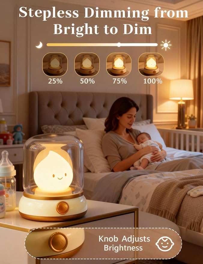 Smiley Night Light for Baby Nursery, Rechargeable LED Candle Lamp, Dimmable Eye, Caring Mood Light with Timer, Cute Portable Nightlight Gift for Mom, Kids, Toddler, Bedroom & Decor