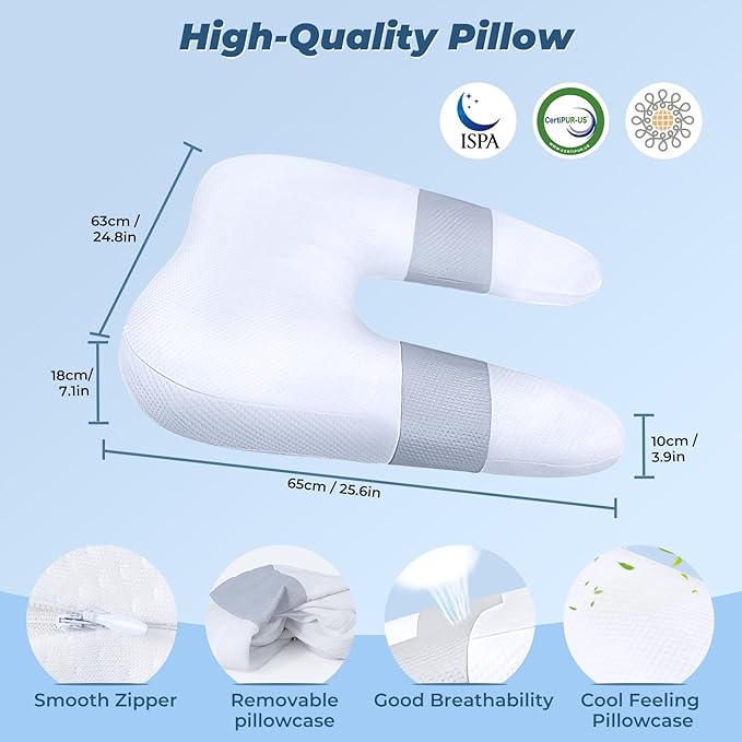 SAHEYER Side Sleeper Pillow for Shoulder Pain, U-Shaped Body Pillow for Adults, Contoured Support Shredded Memory Foam Pillow for Neck, Back, Arm Pain Relief with Removable Washable Cover (25.6 Inch