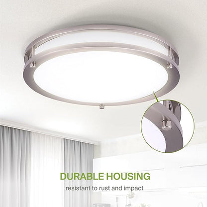 ASD LED 18" Round Flush Mount Lighting, Close to Ceiling Light Fixture | 3CCT, Dimmable, Energy Star, ETL Listed | 28W 2744LM 3000-5000K 100-277V | Low Profile Double Ring Lamp | Nickel, 4 Pack