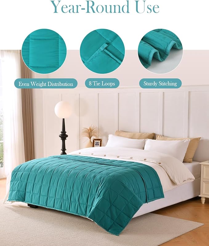 Topblan Weighted Blanket for Adults 15lbs, Breathable Cooling Weighted Blanket, High Breathability Heavy Blanket, Soft Material with Glass Beads for All Season, Sofa Bed, 60"x80" Queen Size,Green