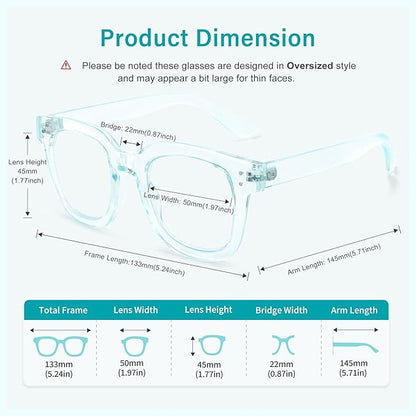 Madison Avenue Oversized Blue Light Blocking Glasses for Women Fashion Blue Light Blockers Anti Eyestrain & UV Protection Computer Eyeglasses (Light Blue)