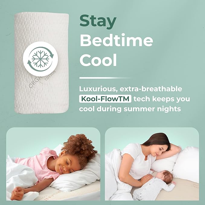 Memory Foam Mattress Protector - Organic Cotton, Eco-Friendly Greenshield Water Resistance, Kool-Flow Breathable Stretch Fabric, All USA Made, Best for Pillow-Top & Bed Topper Pads: California King