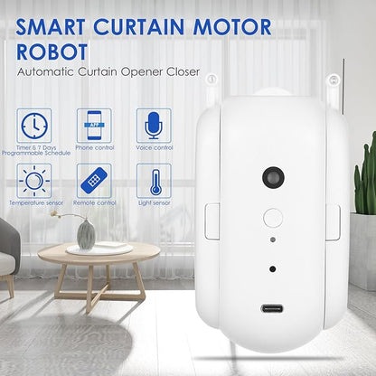 Automatic Curtain Rod Opener, Smart Home Curtain Robot with Remote Voice Control, Easy to Install, Sensor Enabled for Temperature and Light (U-rail Type Pack of 1)