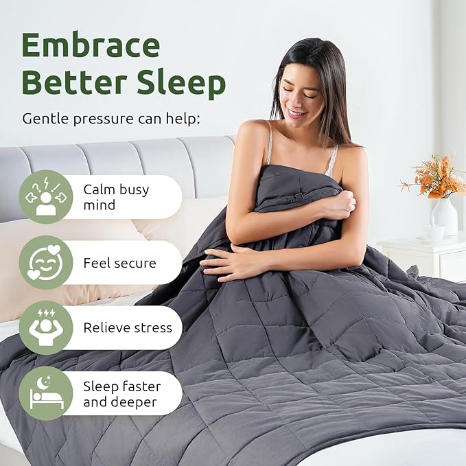 Sivio Weighted Blanket for Adults 100% Cotton, 60"x80" Queen Size 15 lbs, Cooling Summer Heavy Blanket for Sleeping, Breathable Soft Blankets with Premium Glass Beads, Machine Washable, Dark Grey