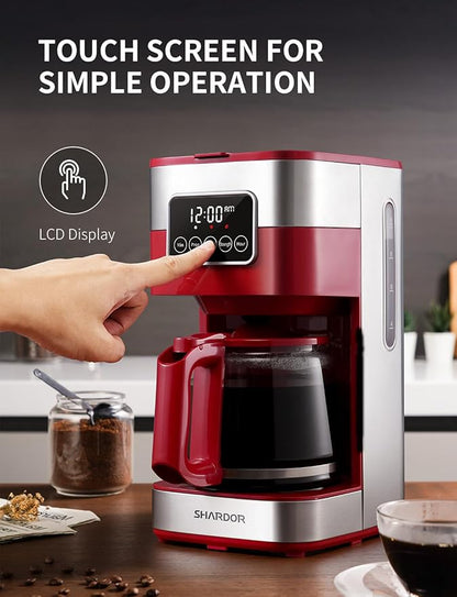 SHARDOR 10-Cup Programmable Coffee Maker, Regular & Strong Brew Drip Coffee Machine for Home and Office, Auto Shut Off, Permanent Filter (red)