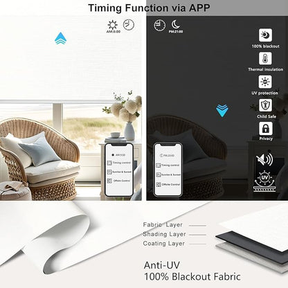 Aprilsmart Motorized Blinds with Remote,Compatible with Apple HomeKit Alexa Google Home- Voice and app Control,Motorized Roller Shades 100% Blackout Custom Size(Westray Sterling-15)