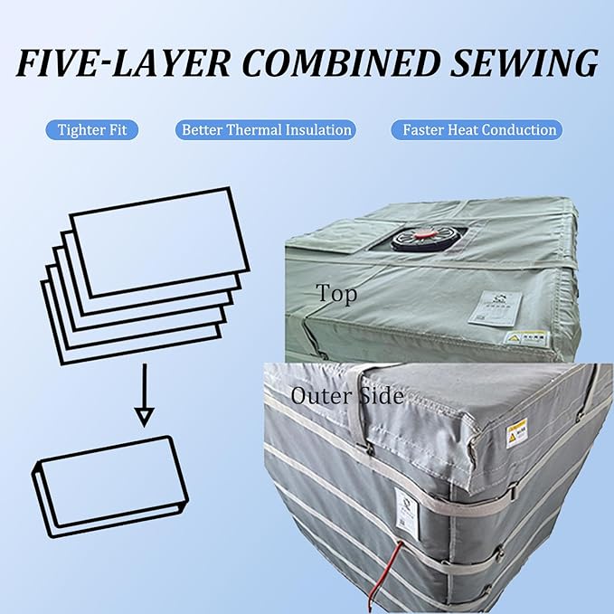 Ibc Heater Blanket, Ibc Tote Winter Blanket, Smart Temperature Control Up To 100°c, 500l/1000l, Heating Pad For Winter With Thermostat, For Petroleum, Chemical, Food Processing Grey 1000L 4200W