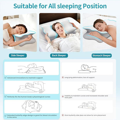 Cervical Pillow for Neck Pain Relief - Memory Foam Ergonomic Neck Support Pillows for Sleeping with Cooling Pillowcase, Orthopedic Contour Pillow for Side, Back and Stomach Sleepers