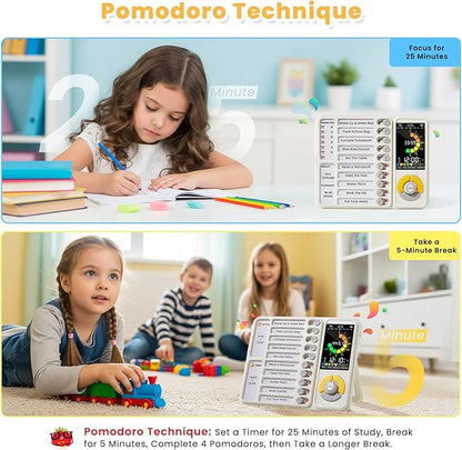 5 IN 1 Visual Timer for Kids/Adults with Chore Chart, ADHD Tools 12/24H Silent Task Timer and Pomodoro Timer, ADHD & Autism Sensory Products, Visual Schedule for Kids Back to School Supplies Off-white