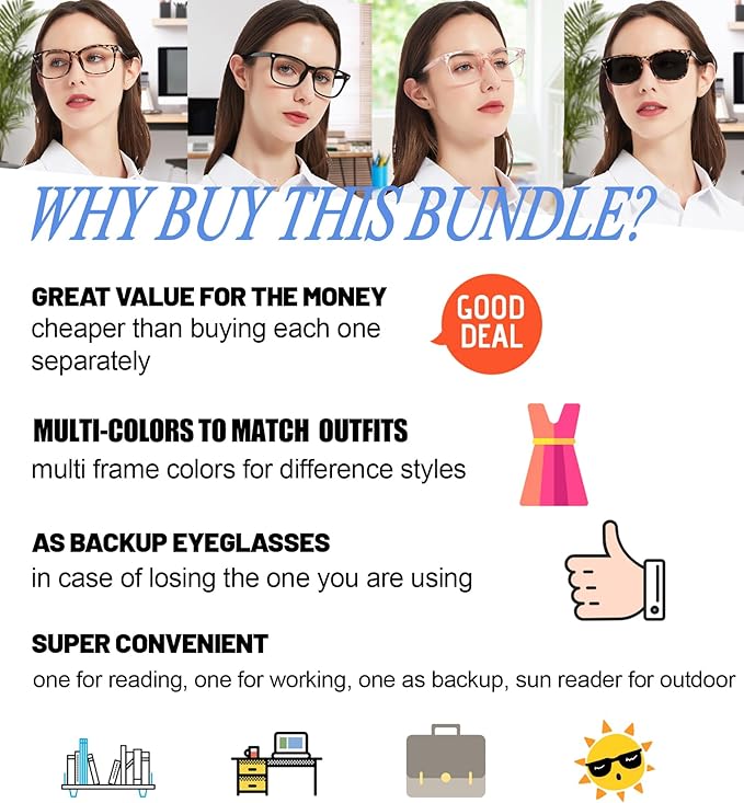 4 PACKS Blue Light Blocking Reading Glasses Women 1.0 1.25 1.5 1.75 2.0 2.25 2.5 2.75 3.0 3.5 4.0 5.0 6.0