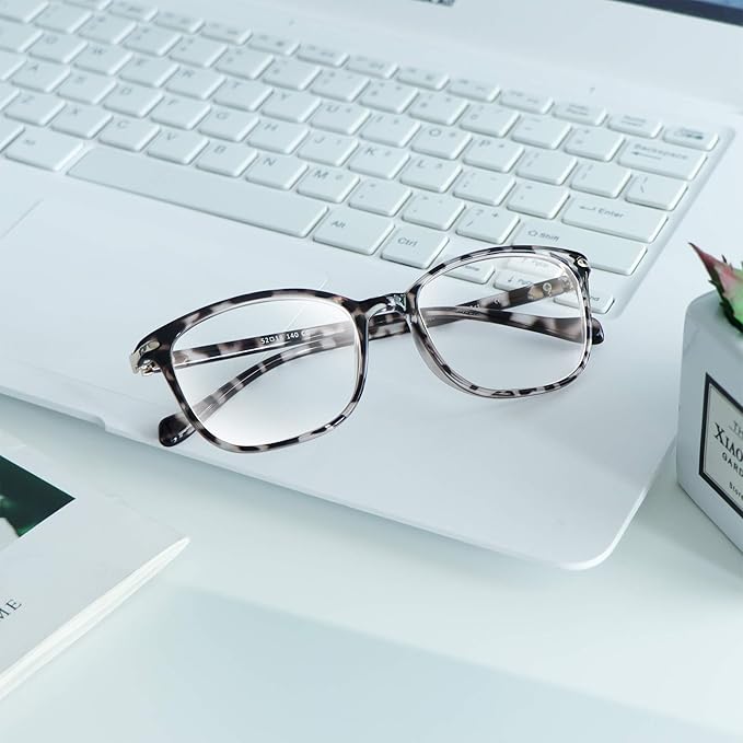 VisionGlobal Blue Light Blocking Glasses for Women/Men, Anti Eyestrain, Computer Reading, TV Glasses, Stylish Square Frame, Anti Glare(Leopard,+3.75 Magnification)