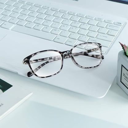 VisionGlobal Blue Light Blocking Glasses for Women/Men, Anti Eyestrain, Computer Reading, TV Glasses, Stylish Square Frame, Anti Glare(Leopard,+3.75 Magnification)
