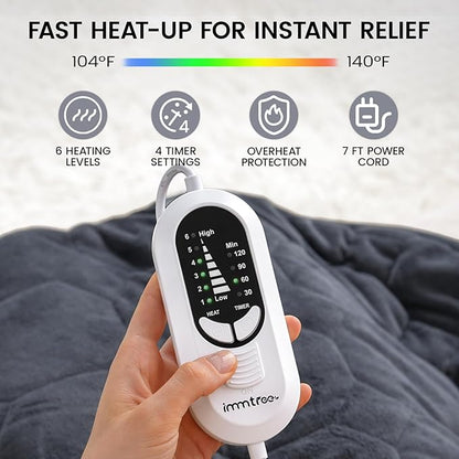 immtree Weighted Heating Pad for Period Cramps, 29" x 24" Extra Large Electric Heated Pads 5 lbs, Back Shoulder Knee Abdomen Pain Relief, Soft Warm Heavy Lap Blanket, Dark Grey