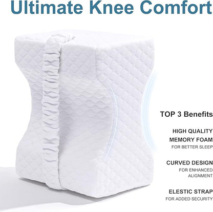 Knee Pillow for Side Sleepers, Leg Pillow for Sciatica, Back, HIPS, Knees, Joints Pain Relief,Pillows for Between Legs While Sleeping Spine Alignment Support & Relieves Pressure,Basic Strap,White