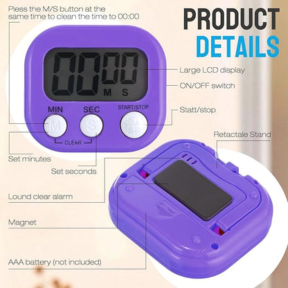 Leumoi 24 Packs Small Digital Kitchen Timer with lanyards Magnetic Back and Switch Minute Second Count up Countdown Big LCD Display Loud Alarm for Teacher Cooking Baking, Colorful