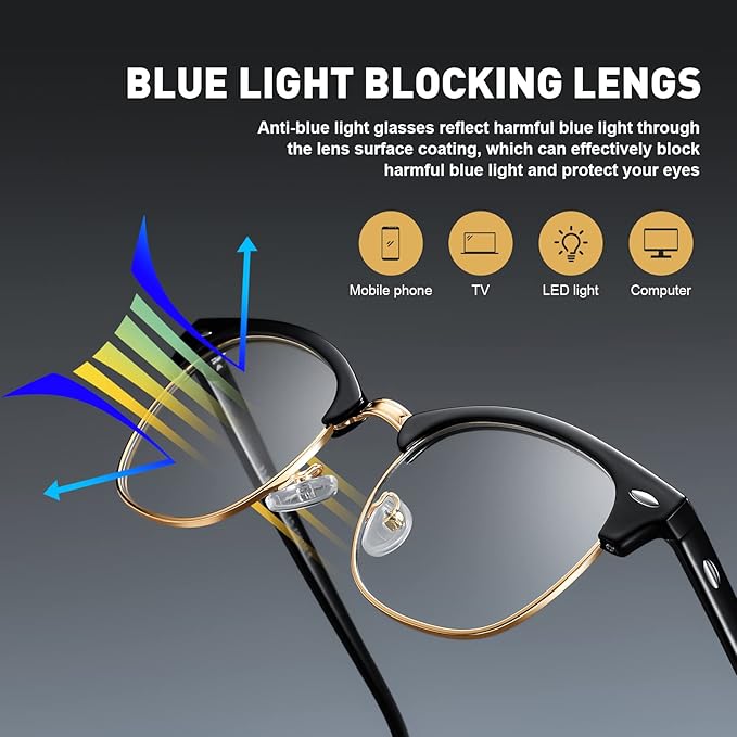 Blue Light Blocking Glasses Vintage Half Frame UV Clear Lens Anti Eyestrain Computer Gaming Glasses for Women Men