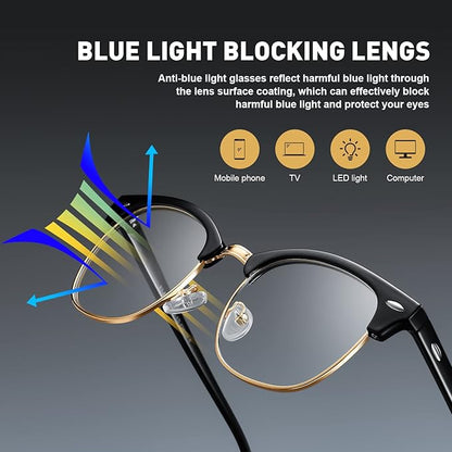 Blue Light Blocking Glasses Vintage Half Frame UV Clear Lens Anti Eyestrain Computer Gaming Glasses for Women Men