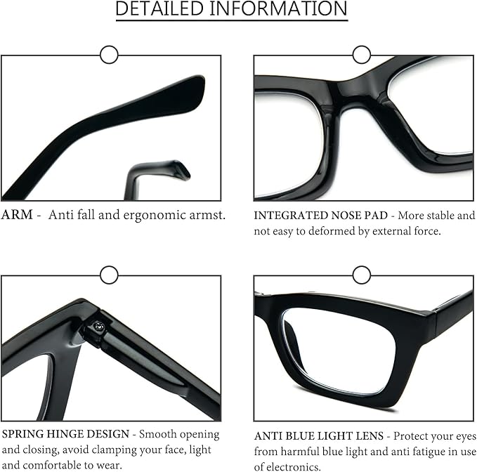REAVEE Oprah Style Reading Glasses for Women, Blue Light Blocking Stylish Oversized Computer Readers Spring Hinge