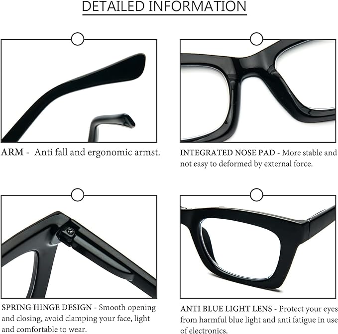 REAVEE Oprah Style Reading Glasses for Women, Blue Light Blocking Stylish Oversized Computer Readers Spring Hinge
