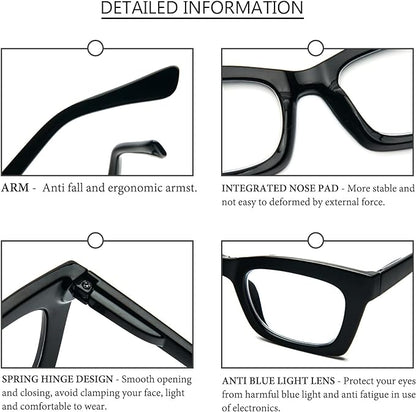REAVEE Oprah Style Reading Glasses for Women, Blue Light Blocking Stylish Oversized Computer Readers Spring Hinge