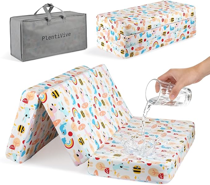 Trifold Pack and Play Mattress 38x26 - Dual Sided Pack N Play Mattress Pad (Firm for Baby, Soft for Toddler), Cooling Gel Memory Foam Playpen Mat, Waterproof Portable Crib Mattress Topper