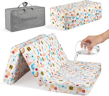 Trifold Pack and Play Mattress 38x26 - Dual Sided Pack N Play Mattress Pad (Firm for Baby, Soft for Toddler), Cooling Gel Memory Foam Playpen Mat, Waterproof Portable Crib Mattress Topper