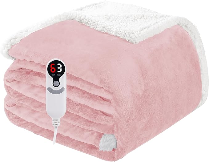 Electric Heated Blanket Full Size 72"x84", Soft Flannel with Overheat Protection, 9 Adjustable Heat Settings & 10-Hour Auto-Off Timer, Fast Heating for Winter Comfort, Pink