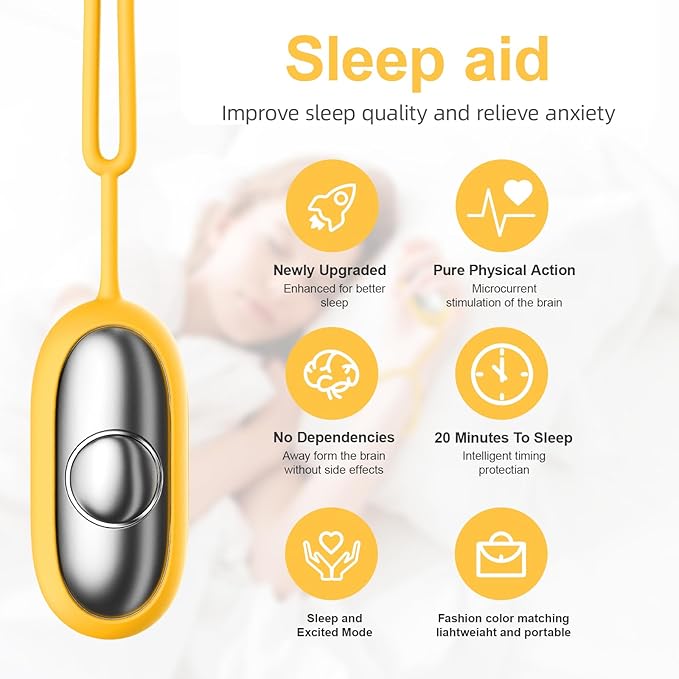 Sleep Aid Device, Micro-Current Sleep Instrument Anxiety Device, Portable Rechargeable Sleep Aid for Anxiety and Insomnia (Yellow)