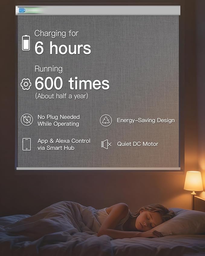 Motorized Roller Shade with Remote Control, Blackout Electric Shade for Windows Compatible with Alexa Google via Hub, Rechargeable Smart Window Blind Customized Size (Fabric Light Grey)