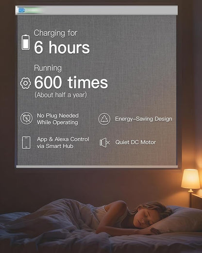 Motorized Roller Shade with Remote Control, Blackout Electric Shade for Windows Compatible with Alexa Google via Hub, Rechargeable Smart Window Blind Customized Size (Fabric Light Grey)