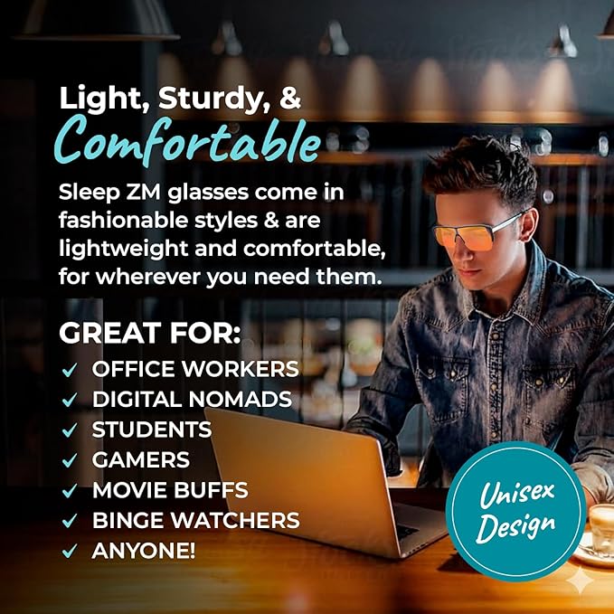 100% Fitover Blue Light Blocking Glasses - Better Sleep Eye Strain Protection - Computer Gaming Women Men