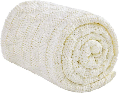 Knitted Weighted Blanket Kids, No Beads Heavy Blanket 40” x 60'' 7lbs, Breathable Chunky Knit Blanket, Cooling Weighted Blanket for Hot Sleepers, Christmas Home Decor (Ivory White)