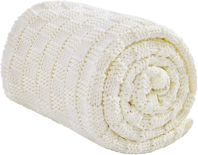 Knitted Weighted Blanket for Adult, No Beads Heavy Blanket 60” x 80'' 10lbs, Breathable Chunky Knit Blanket, Cooling Weighted Blanket for Hot Sleepers, Christmas Home Decor (Ivory White)