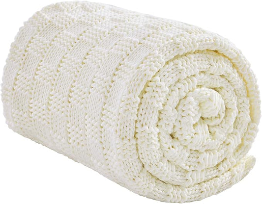 Knitted Weighted Blanket for Adult, No Beads Heavy Blanket 70” x 90'' 20lbs, Breathable Chunky Knit Blanket, Cooling Weighted Blanket for Hot Sleepers, Christmas Home Decor (Ivory White)