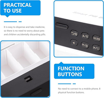 Smart Electronic Pill Organizer with Alarm Clock Portable Medicine Reminder Box for Elderly Travel Storage White