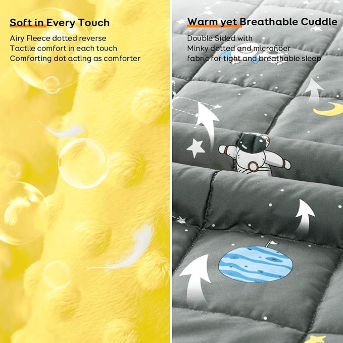 Uttermara Weighted Lap Blanket 2 lbs, Ultra Cozy Minky Weighted Blankets with Cartoon Patterns, Heavy Blanket Great for Calming and Sleeping, 20x30 inches, Grey Space