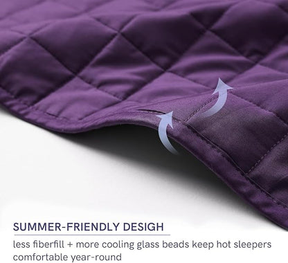 YnM 10lbs Weighted Blanket for Adults, Cotton Heavy Bed Throw Blanket with Cooling Glass Beads for All Season Use, Ideal for ~90lbs (48x72 Inches, Twin/Full, Fuchsia Purple)