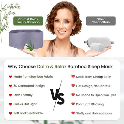 Calm&Relax Bamboo Sleep Mask: 3D Blackout Sleeping Eye Mask for Side Sleepers - Zero Pressure Eye Covers for Travel Airplane(Grey)