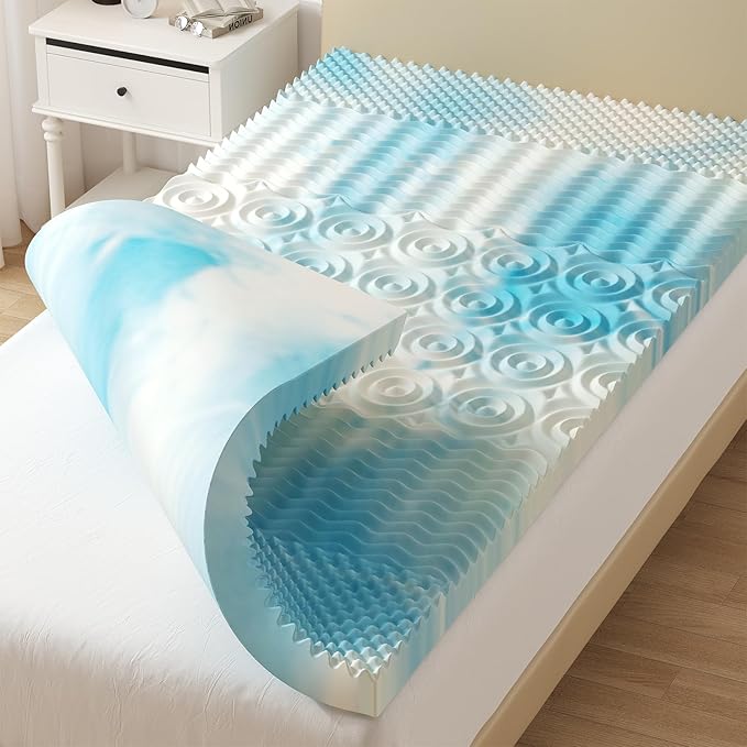 DUMOS 3 Inch 5-Zone Memory Foam Mattress Topper Twin, Cooling Gel Infused Pressure Relief Bed Topper for Back & Hip Pain, Soft Dorm RV Camping Mattress Pad, Blue