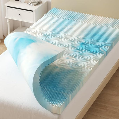 DUMOS 4 Inch 5-Zone Memory Foam Mattress Topper Twin, Cooling Gel Infused Pressure Relief Bed Topper for Back & Hip Pain, Soft Dorm RV Camping Mattress Pad, Blue