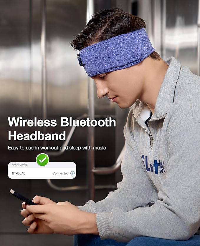 Perytong Sleep Headphones Wireless, Bluetooth Sports Headband Headphones with Ultra-Thin HD Stereo Speakers Perfect for Sleeping,Workout,Jogging,Yoga,Insomnia, Air Travel, Meditation (SkyBlue)