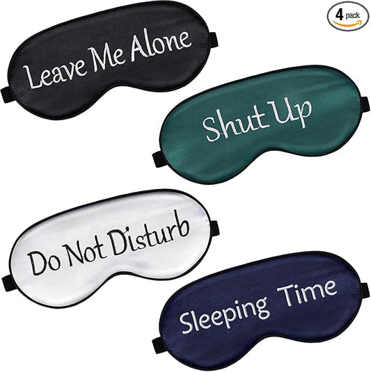 Geyoga 4 Pieces Funny Eye Mask for Sleep Soft Satin Blocking Blindfold with Adjustable Strap Silk Eye Cover Out Lights Travel for Women Men Travel, Nap, Meditation (Black, Ink Green, Navy Blue, White)