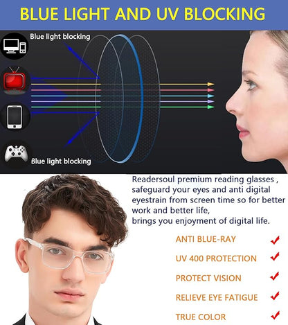 Blue Light Blocking Reading Glasses for Men,4 Pack Stylish Computer 1.25 Readers with Spring Hinges,Anti Glare/Eye Strain Filter UV Ray Magnigying Reader Eyeglasses,+1.25 Magnification Strength