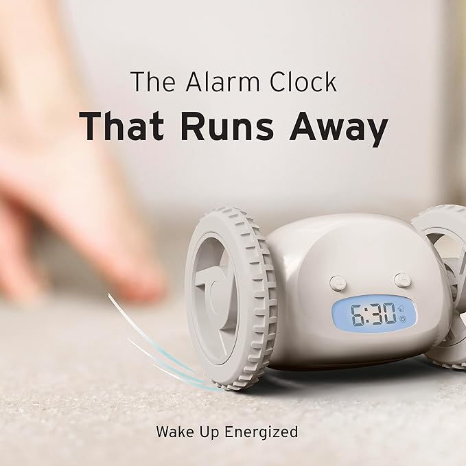CLOCKY Alarm Clock on Wheels – Loud Rolling Alarm Clock for Heavy Sleepers | Runaway Clock That Jumps & Runs to Wake You Up | Funny Unique Gift for Adults, Teens & Kids Bedrooms (Mist)