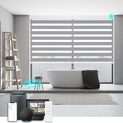 Changshade Blackout Motorized Smart Zebra Blinds with Remote Control for Indoor Windows Doors, Custom Zebra Roller Shades Electric Automatic Work with Alexa, Goole Home, Apple Homekit, Dark Grey