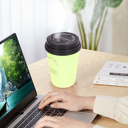Mini Portable 300ml Humidifier, USB Coffee Cup Low Noise Desk Humidifier Lightweight Space Saving Car Humidifiers for Bedroom Office Travel Home (Green)